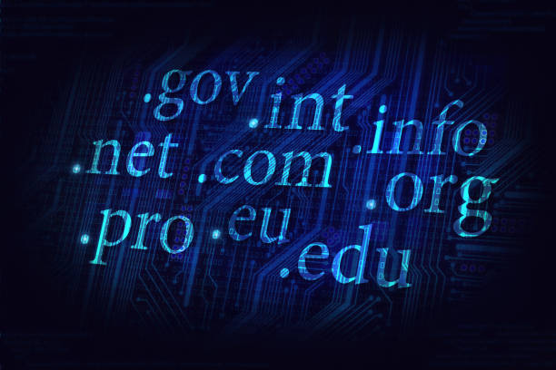 Popular top-level domain extensions on a digital background