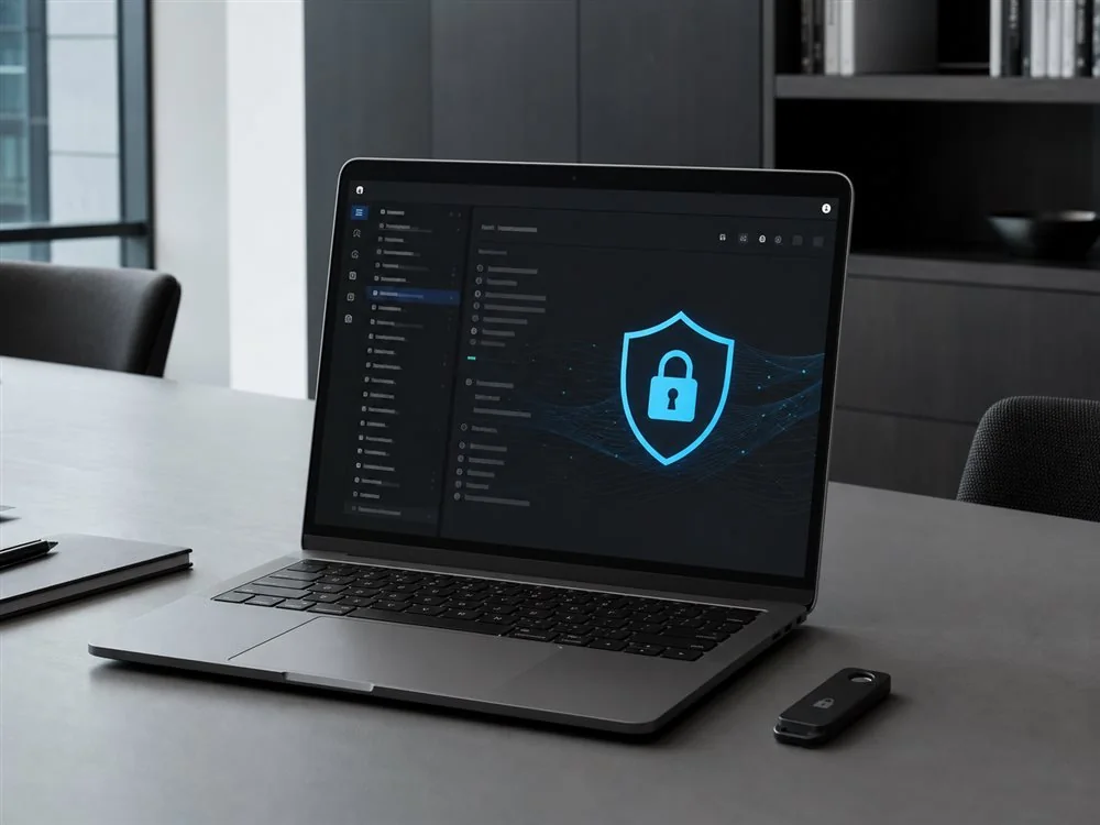 Secure private email interface with a shield and lock
